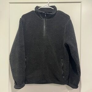 Line Of Trade Black Sherpa Fleece Quarter Zip Pullover Jacket Zipper Pockets